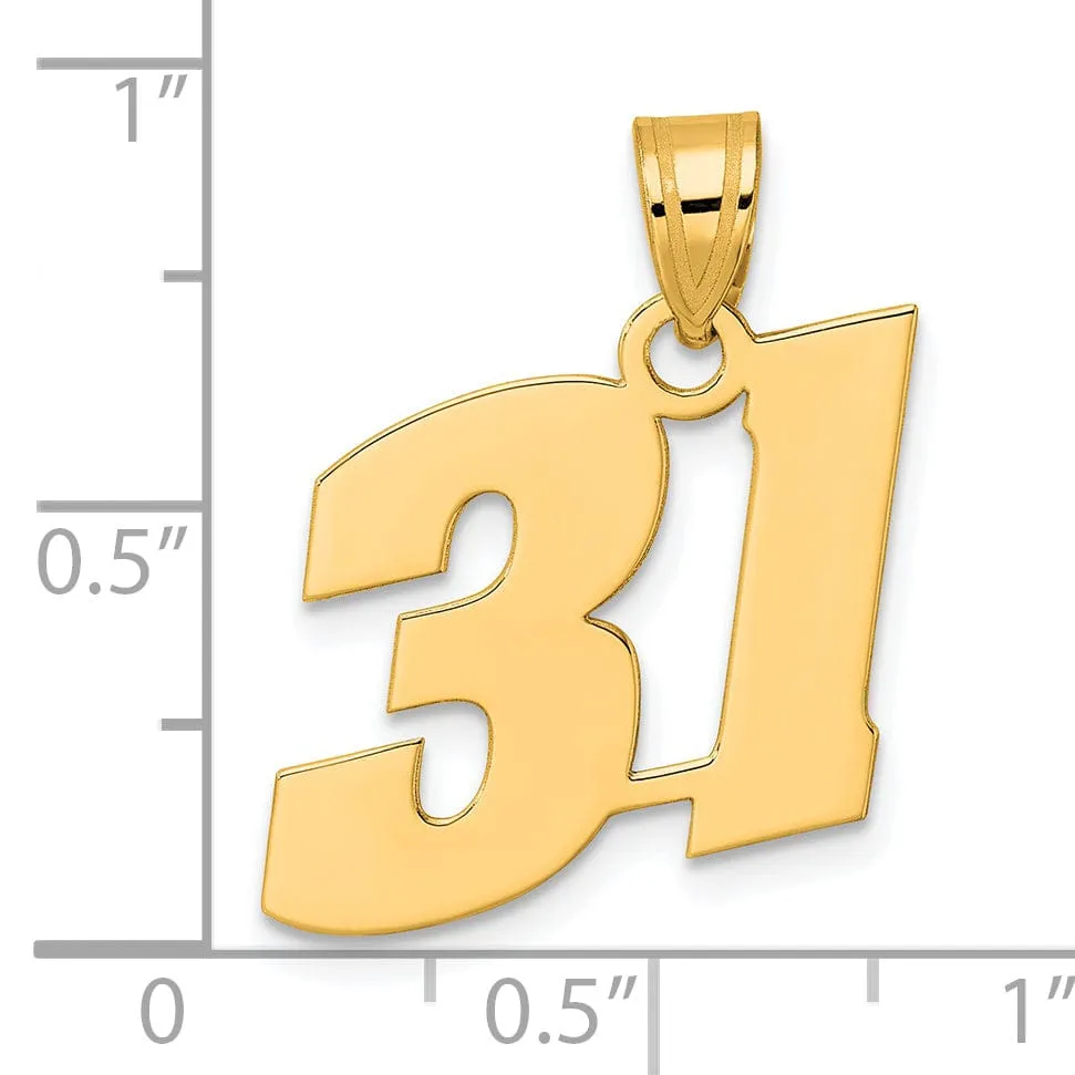 14k Yellow Gold Polished Finish Block Script Design Number 31 Charm Pendant