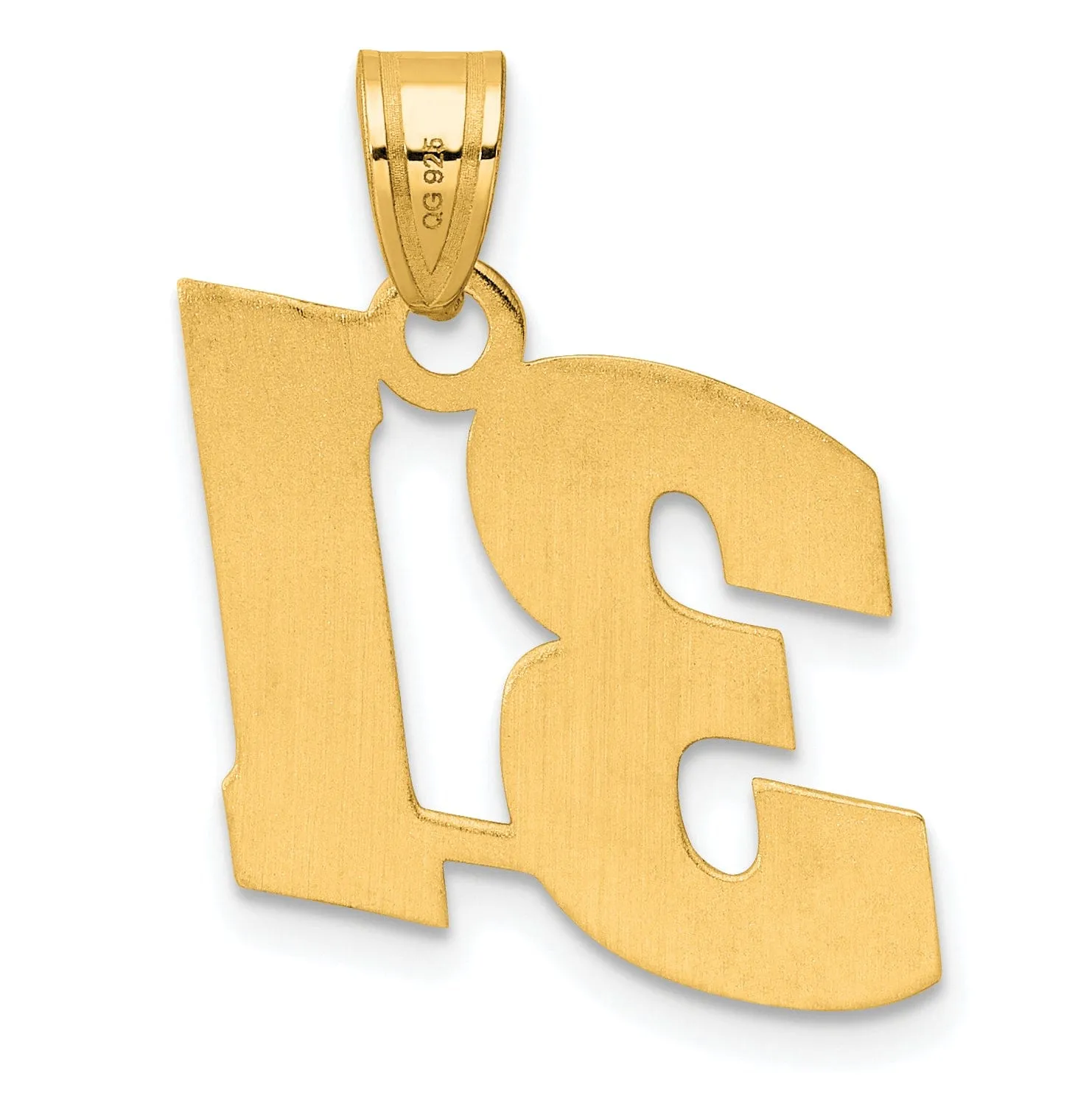 14k Yellow Gold Polished Finish Block Script Design Number 31 Charm Pendant