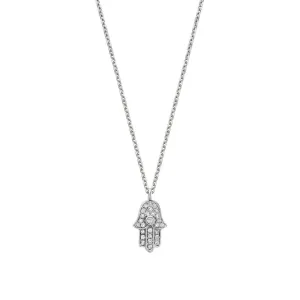 14K Yellow, White or Rose Gold (0.09ct) Diamond Hamsa Necklace