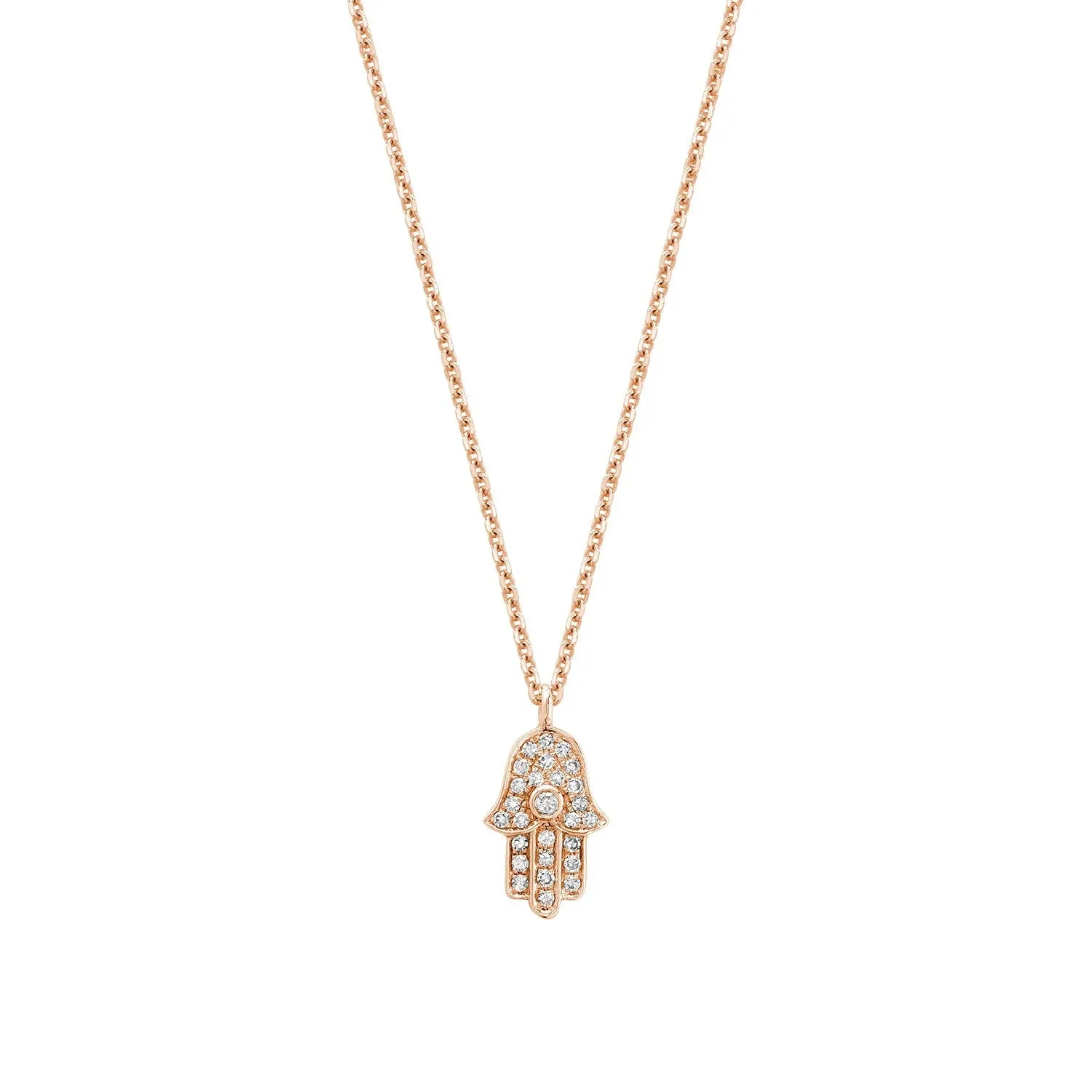 14K Yellow, White or Rose Gold (0.09ct) Diamond Hamsa Necklace