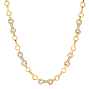 15 MM Double Beam Alterno Chain Necklace with Pavé Links.