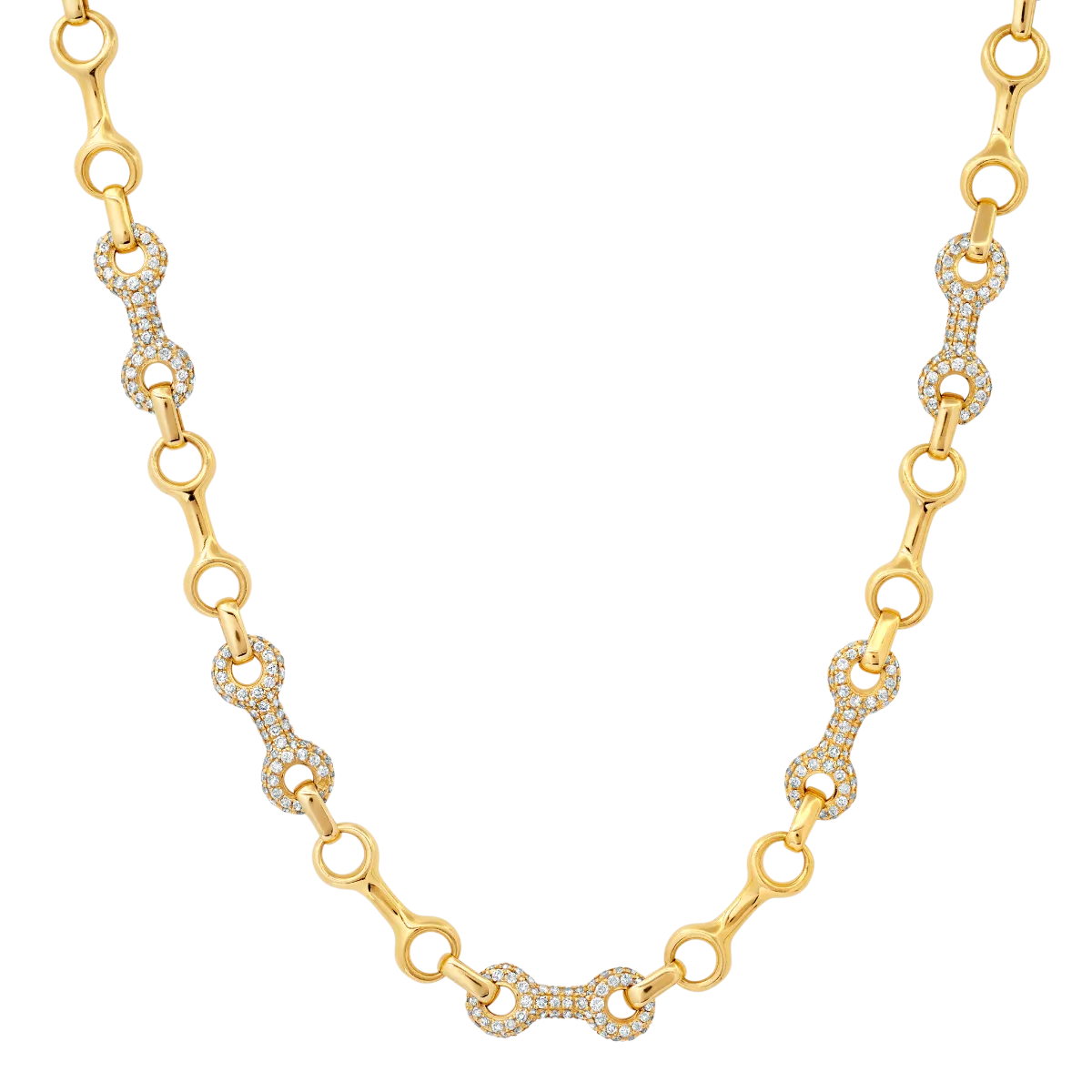 15 MM Double Beam Alterno Chain Necklace with Pavé Links.