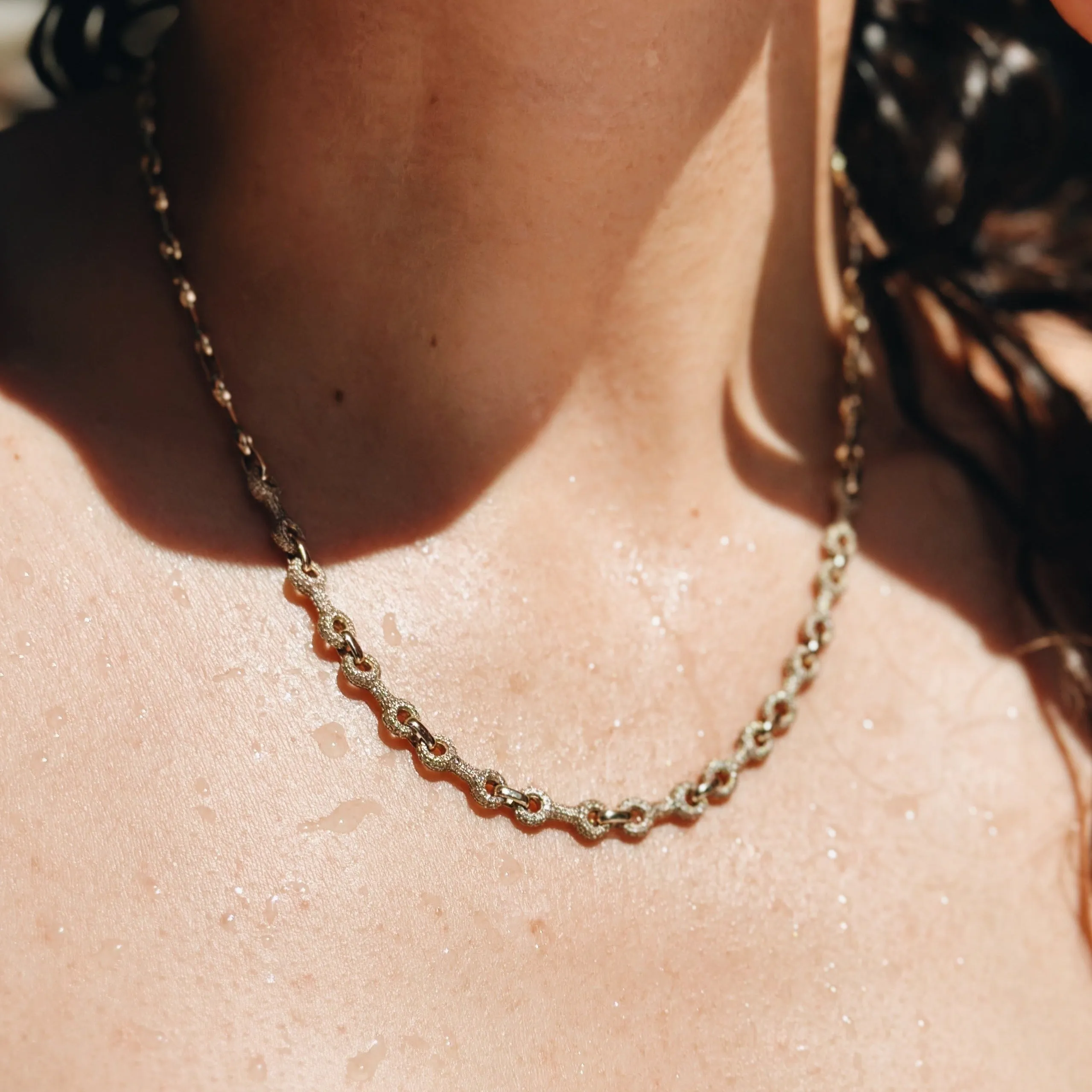 15 MM Double Beam Continuo Chain Necklace with Pavé Links.