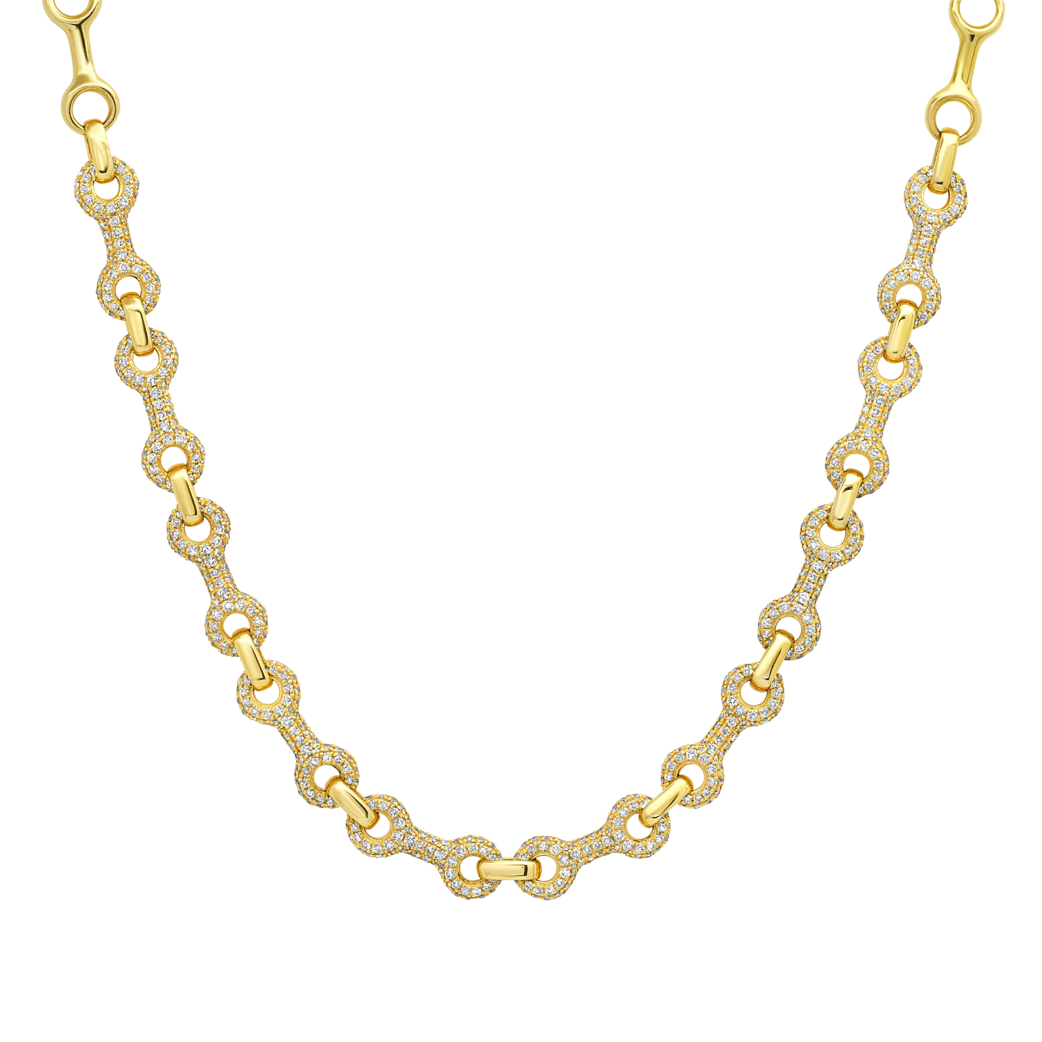 15 MM Double Beam Continuo Chain Necklace with Pavé Links.