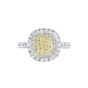 1.54 Fancy Yellow Diamond Halo Engagement Ring in 18k Gold - GAI Certified