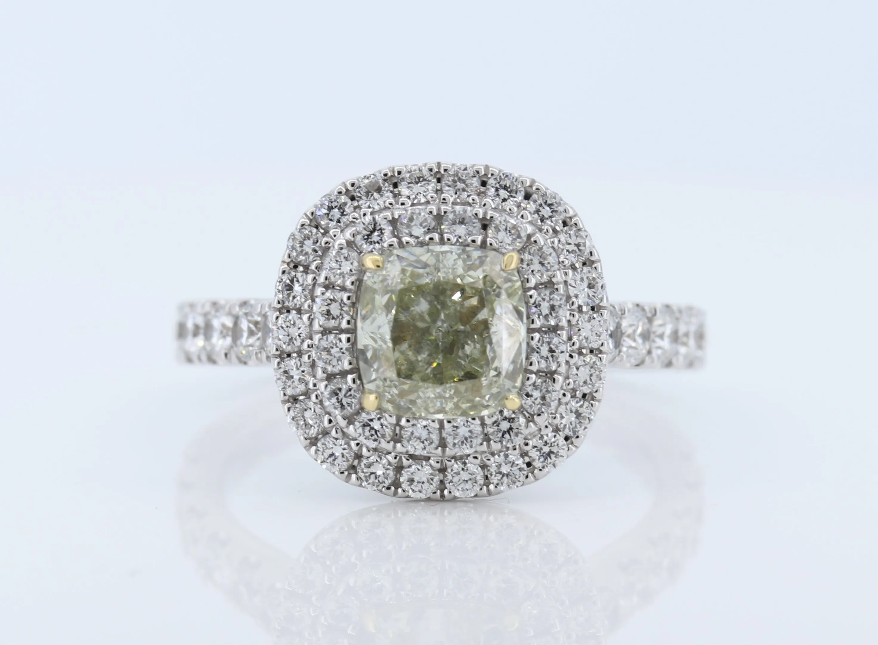 1.54 Fancy Yellow Diamond Halo Engagement Ring in 18k Gold - GAI Certified