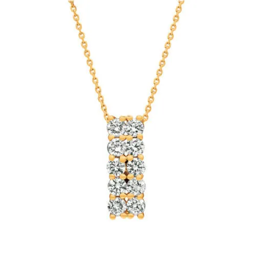 1.55 Carat Natural Diamond Two Rows Necklace 14K Yellow Gold G-H SI 18''