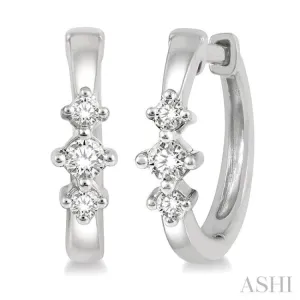 1/6 ctw Three Stone Round Cut Diamond Huggie Petite Earrings in 10K White Gold