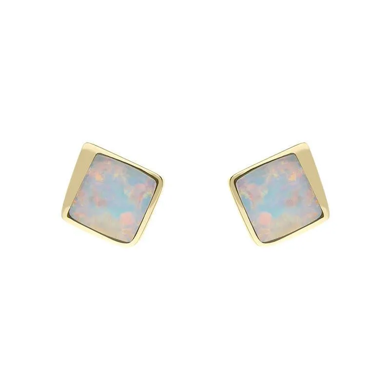 18ct Yellow Gold Opal Abstract Square Stud Earrings D