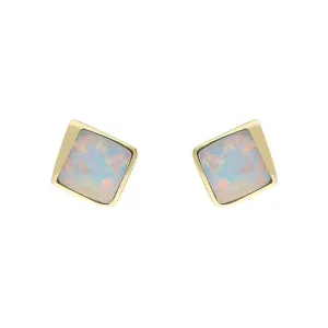 18ct Yellow Gold Opal Abstract Square Stud Earrings D