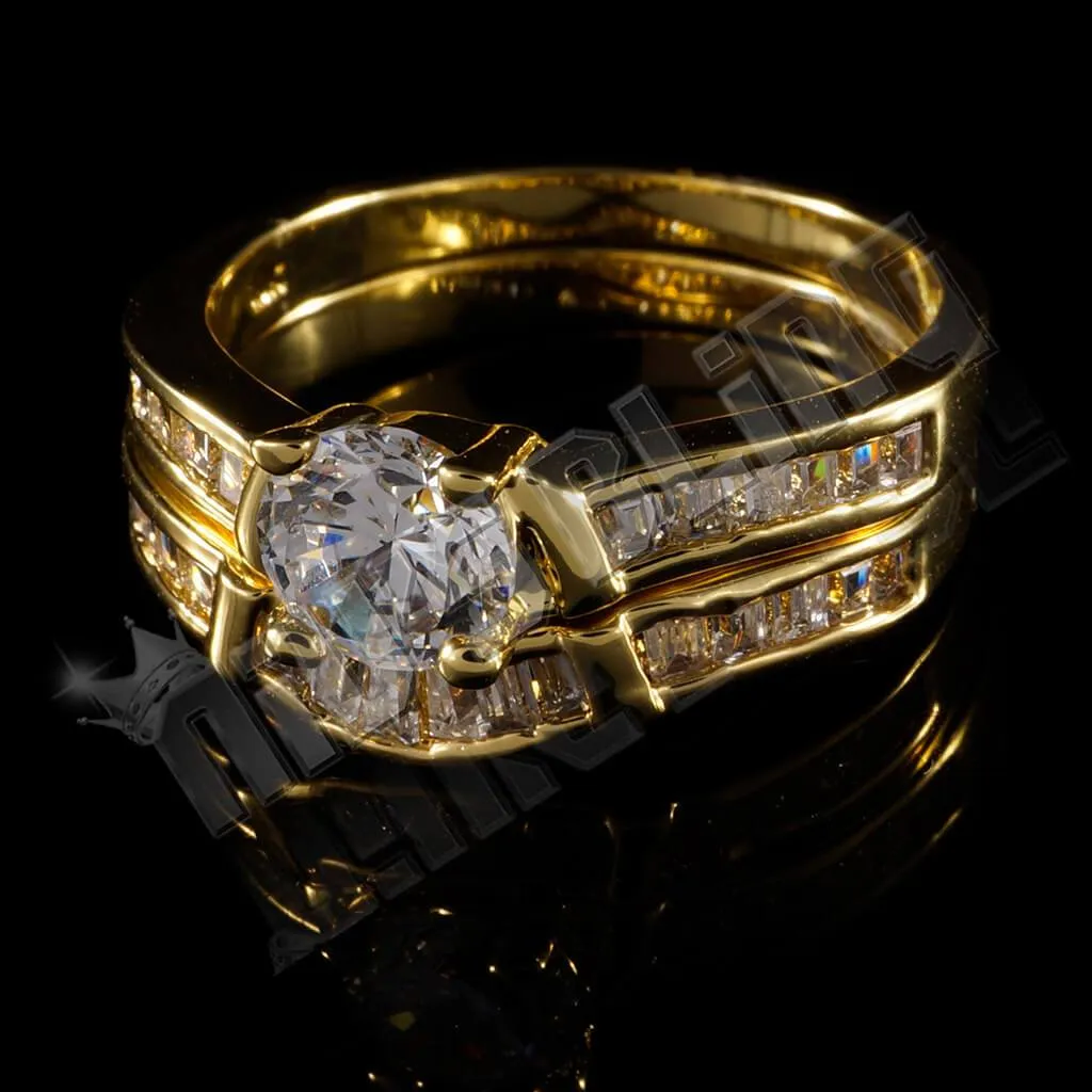 18K Gold Wedding Engagement Ring Set