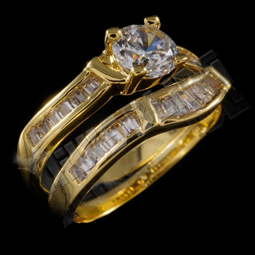 18K Gold Wedding Engagement Ring Set