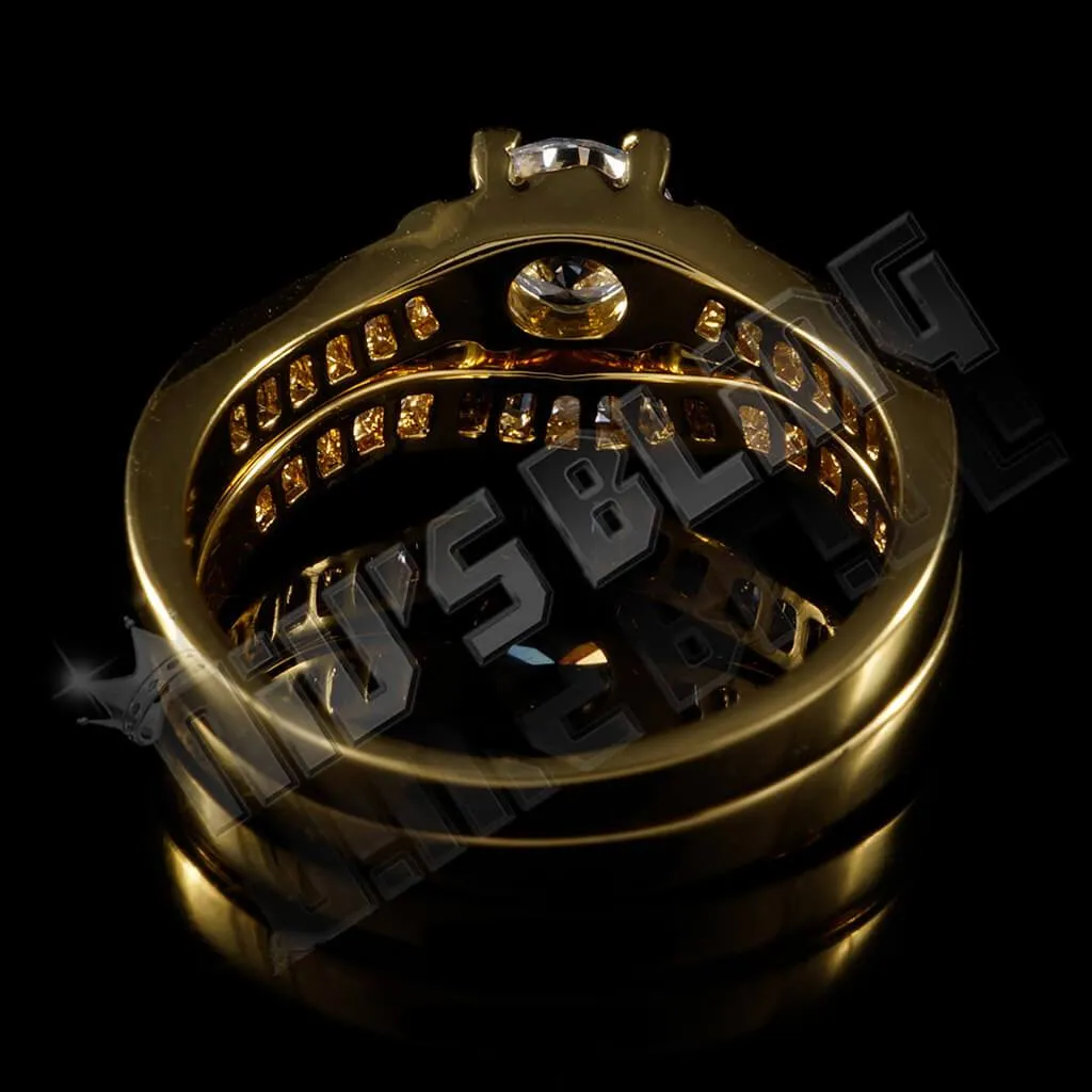 18K Gold Wedding Engagement Ring Set