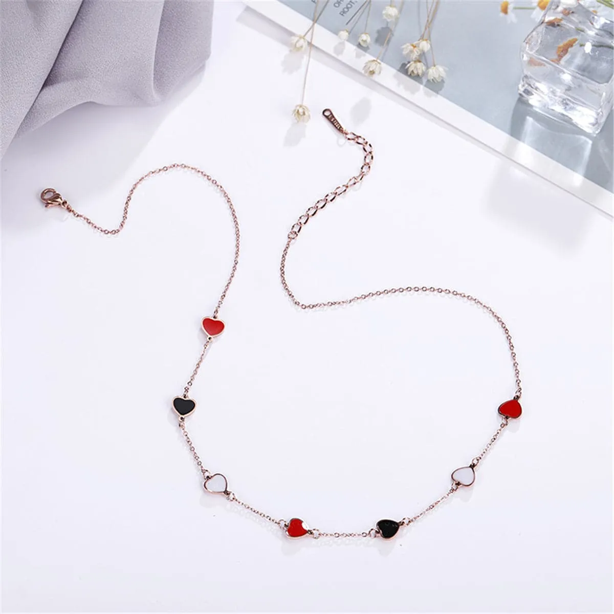 18K Rose Gold-Plated Heart Station Necklace