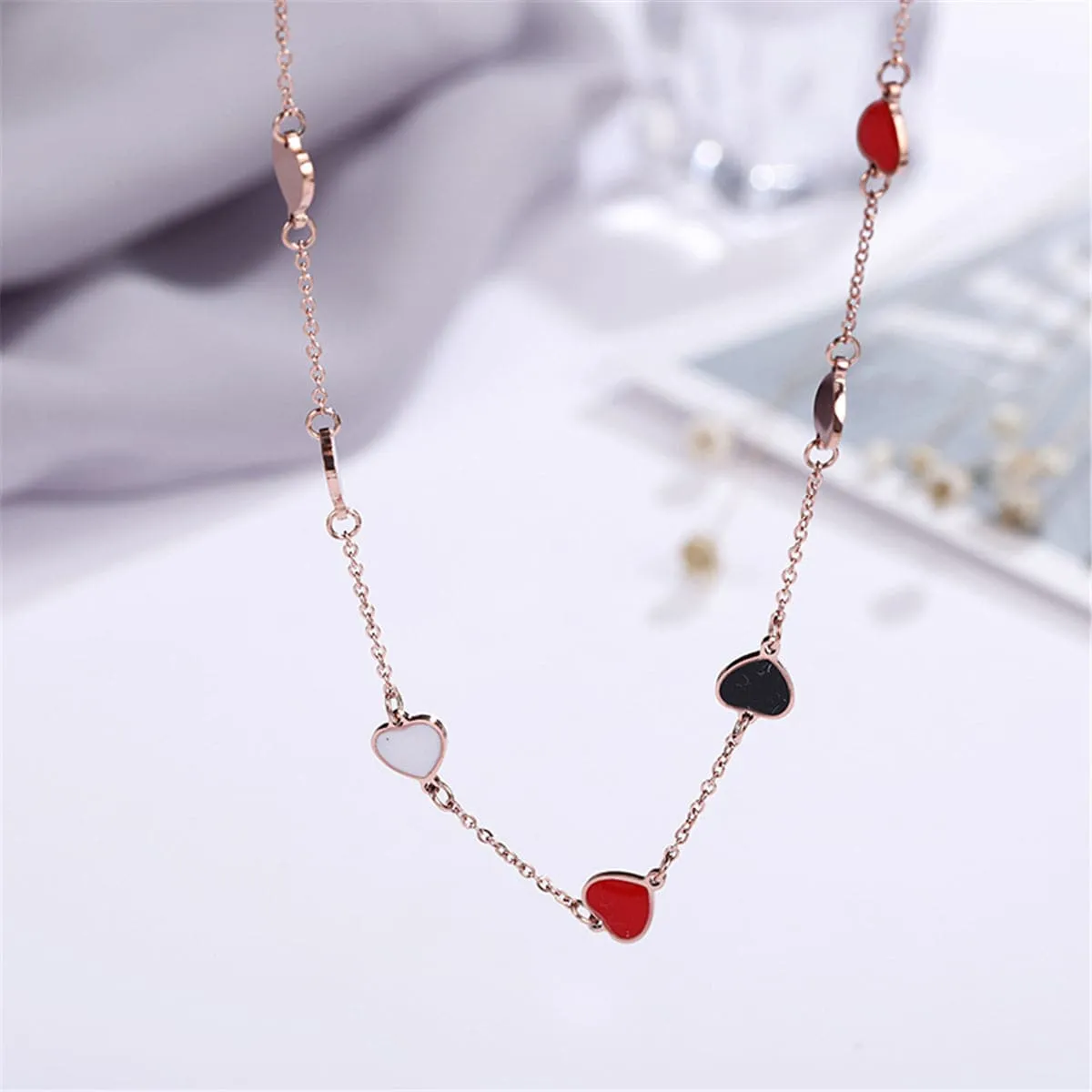 18K Rose Gold-Plated Heart Station Necklace