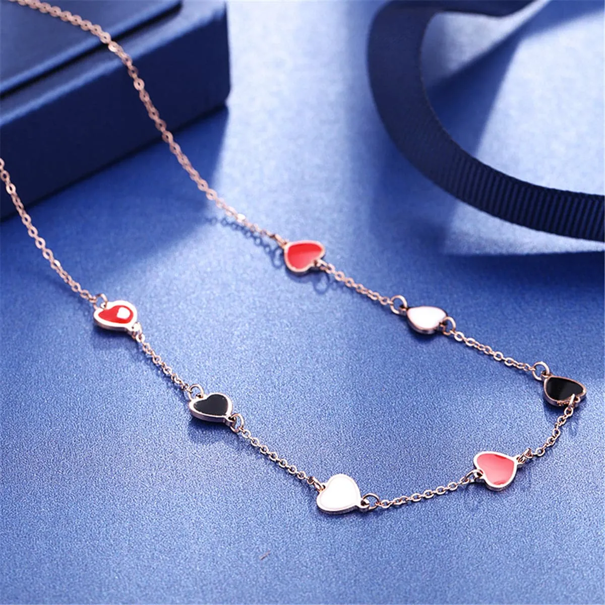 18K Rose Gold-Plated Heart Station Necklace