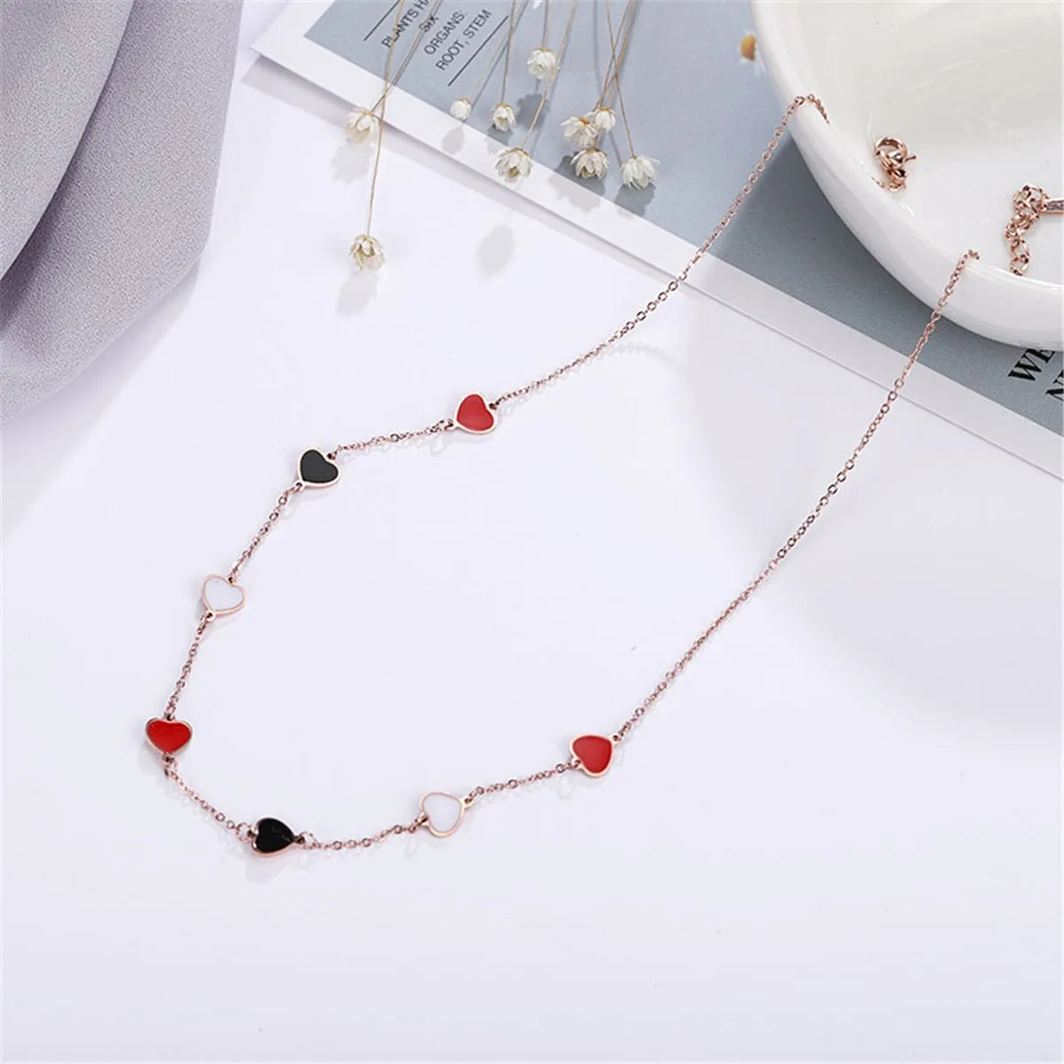 18K Rose Gold-Plated Heart Station Necklace