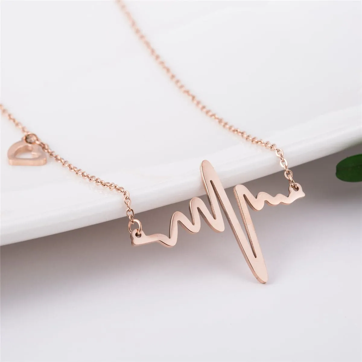 18K Rose Gold-Plated Heartbeat Pendant Necklace