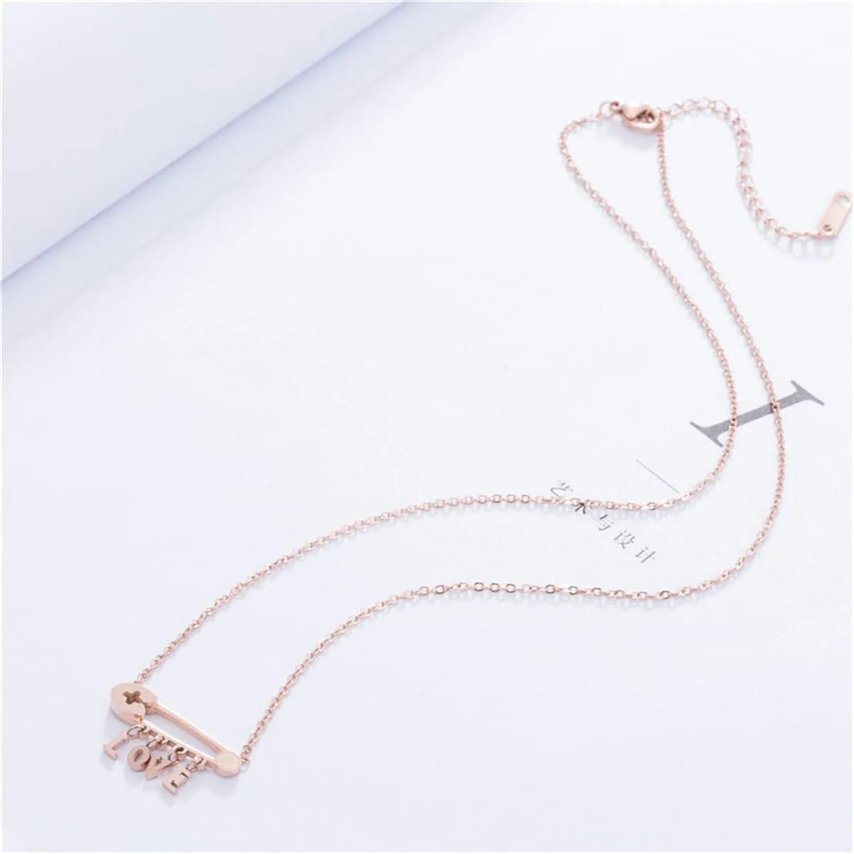 18K Rose Gold-Plated 'Love' Safety Pin Pendant Necklace