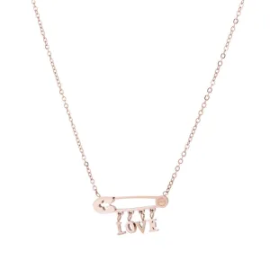 18K Rose Gold-Plated 'Love' Safety Pin Pendant Necklace