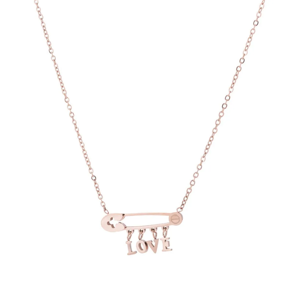 18K Rose Gold-Plated 'Love' Safety Pin Pendant Necklace