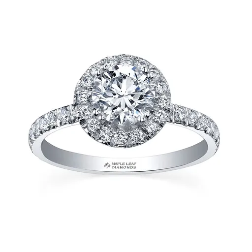 18K White Gold (0.90ct) Canadian Maple Leaf Diamond Halo Engagement Ring