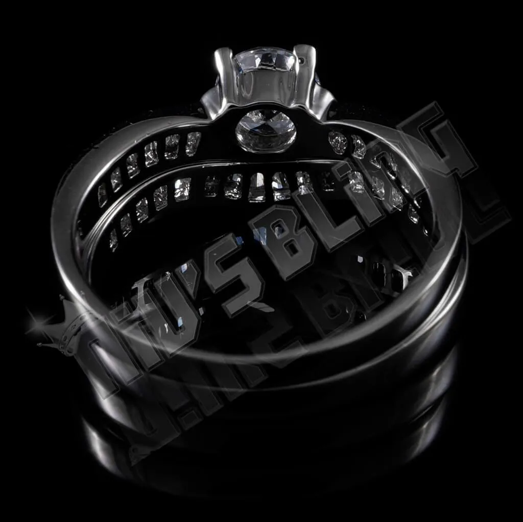 18K White Gold Wedding Engagement Ring Set