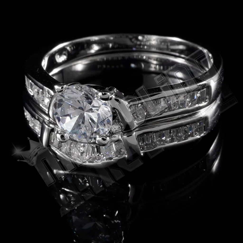 18K White Gold Wedding Engagement Ring Set
