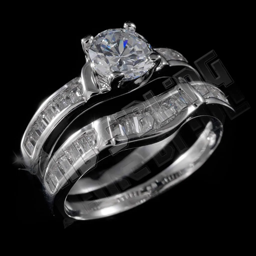 18K White Gold Wedding Engagement Ring Set