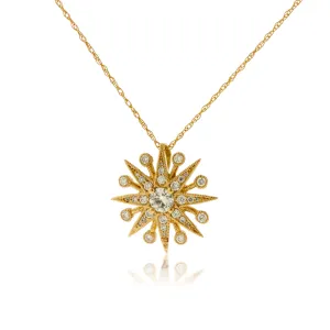 18K Yellow Gold .48 Carat Diamond Snowflake Pendant with Chain