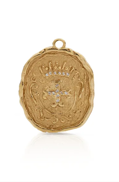 18KY Thanksgiving Cross Coin with Pave Diamonds