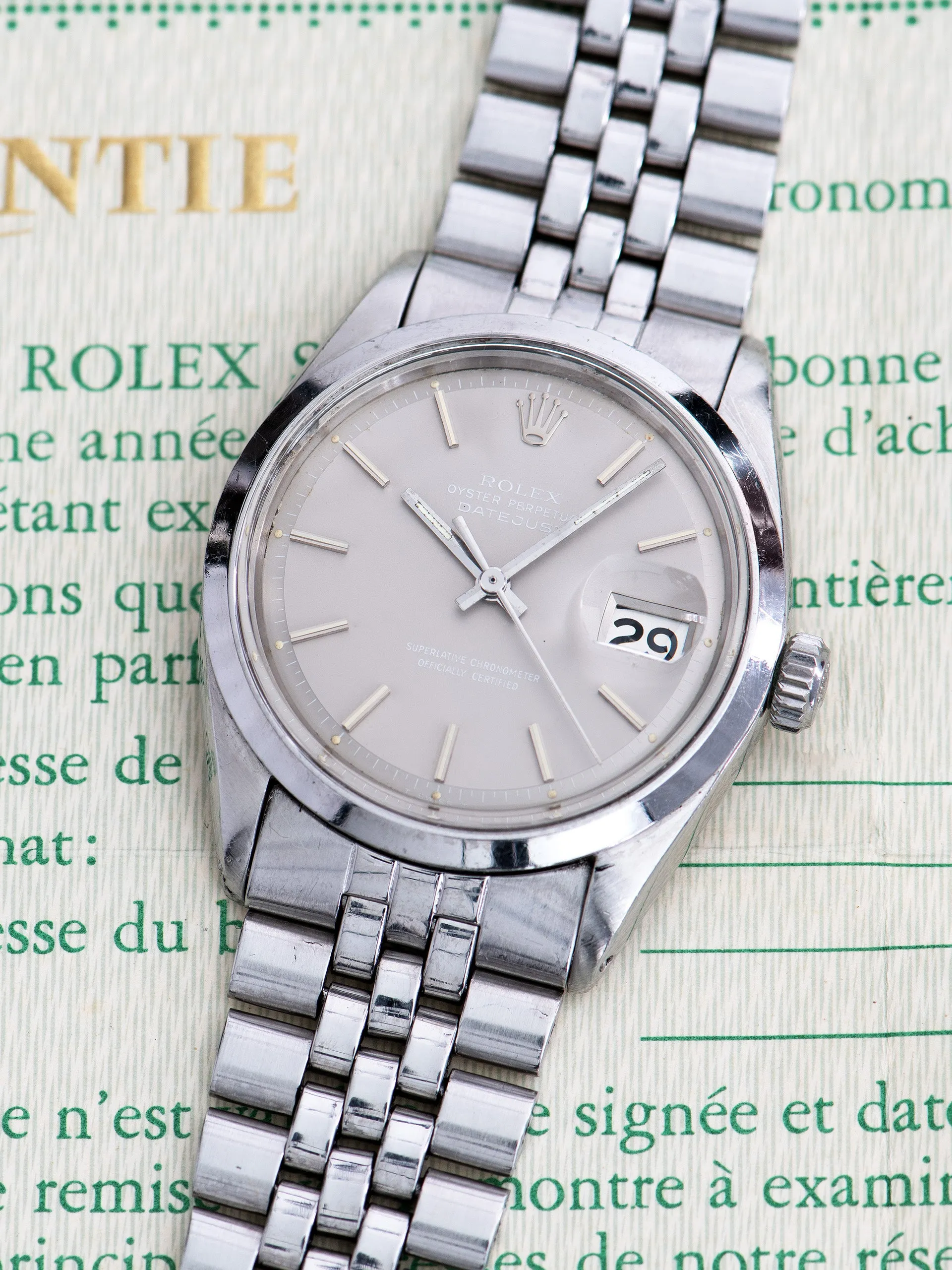 1971 Rolex Datejust (Ref. 1600) Grey "Ghost" Dial W/ Guarantee Paper
