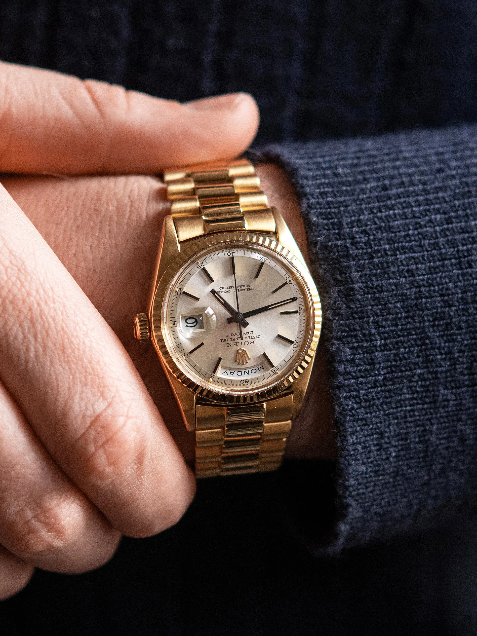 1972 Rolex Day-Date 18K YG (Ref. 1803) Silver "Minute Track" Dial W/ Black Enamel Markers & Hands