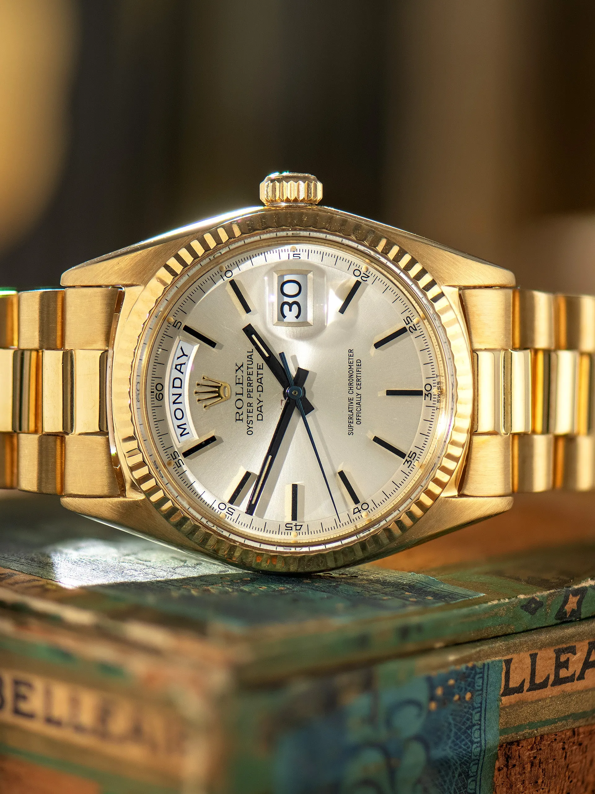 1972 Rolex Day-Date 18K YG (Ref. 1803) Silver "Minute Track" Dial W/ Black Enamel Markers & Hands