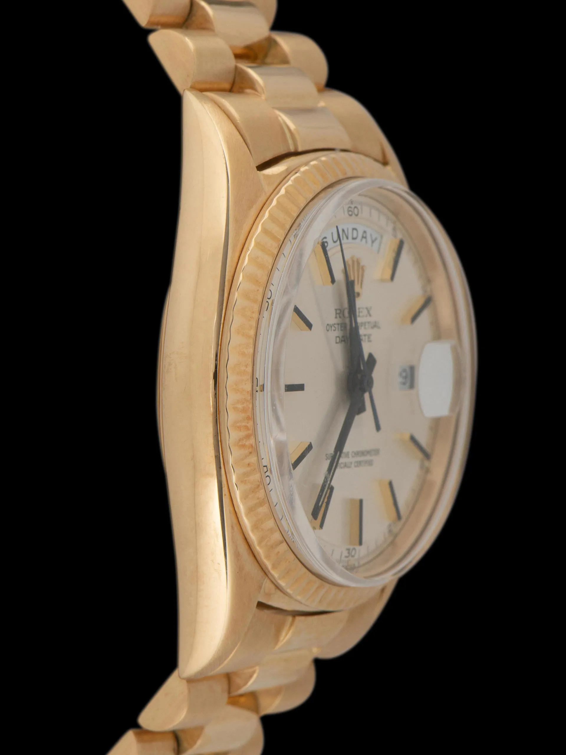 1972 Rolex Day-Date 18K YG (Ref. 1803) Silver "Minute Track" Dial W/ Black Enamel Markers & Hands
