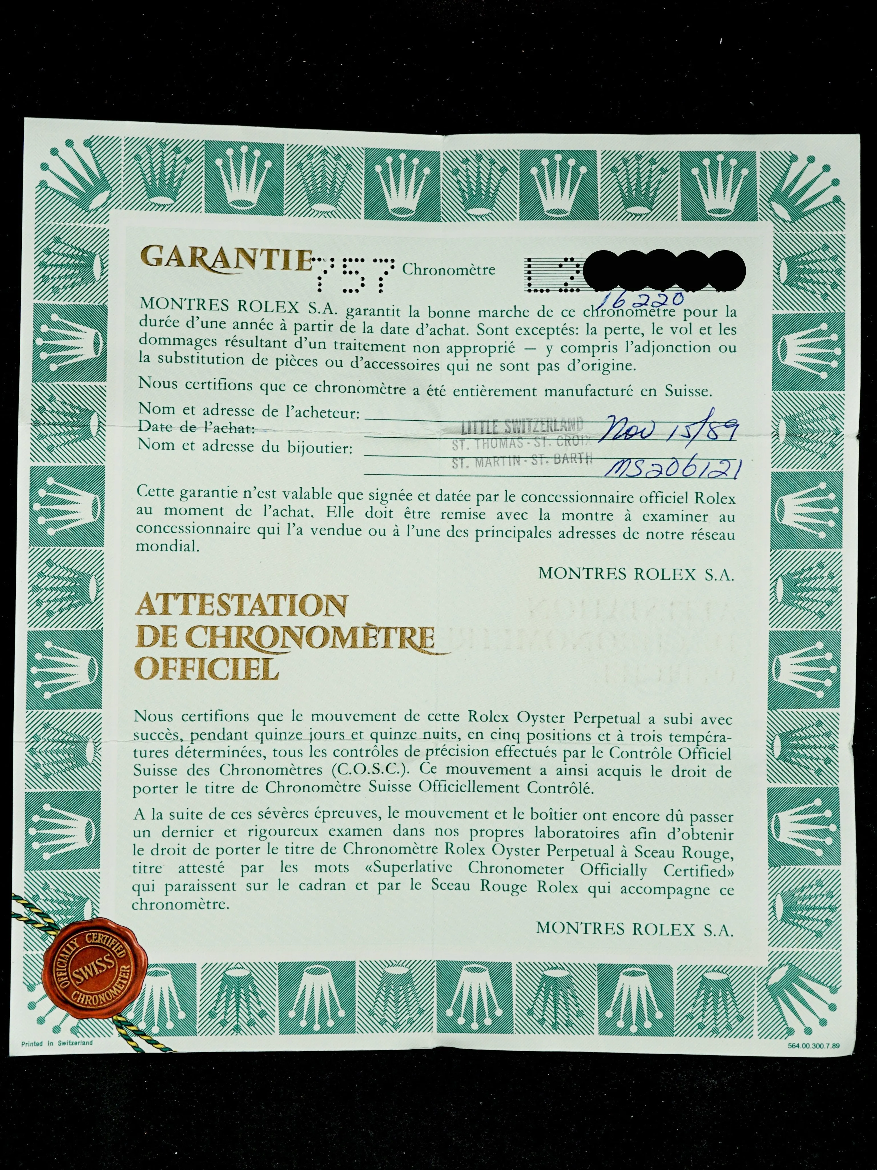 1989 Rolex Datejust (Ref. 16220) With Papers