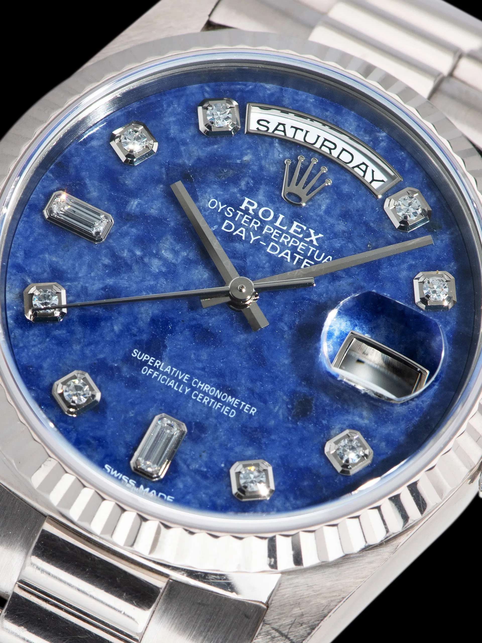 1999 Rolex Day-Date 18k WG (Ref. 18239) Sodalite Stone Diamond Dial W/ Papers