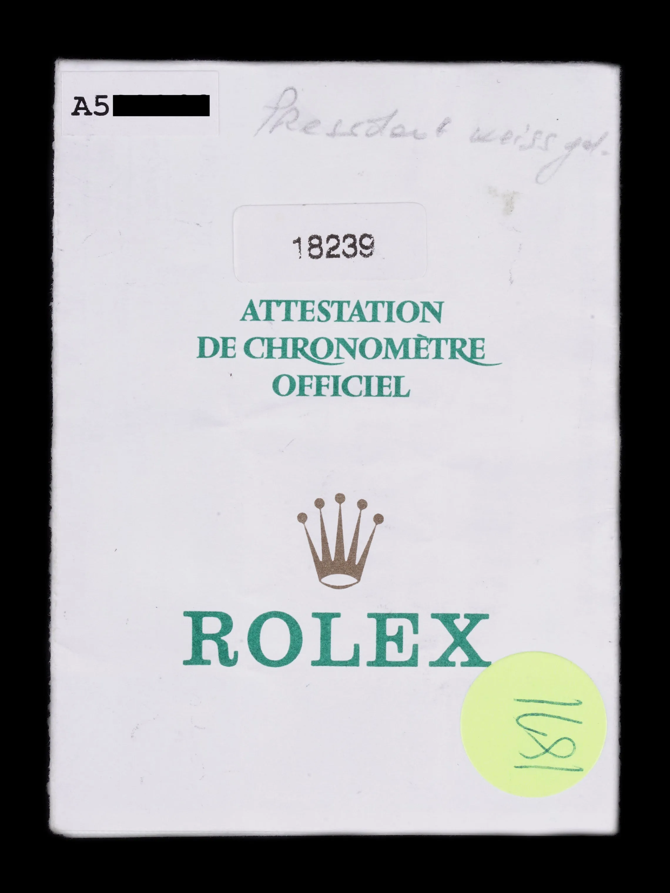 1999 Rolex Day-Date 18k WG (Ref. 18239) W/ Papers