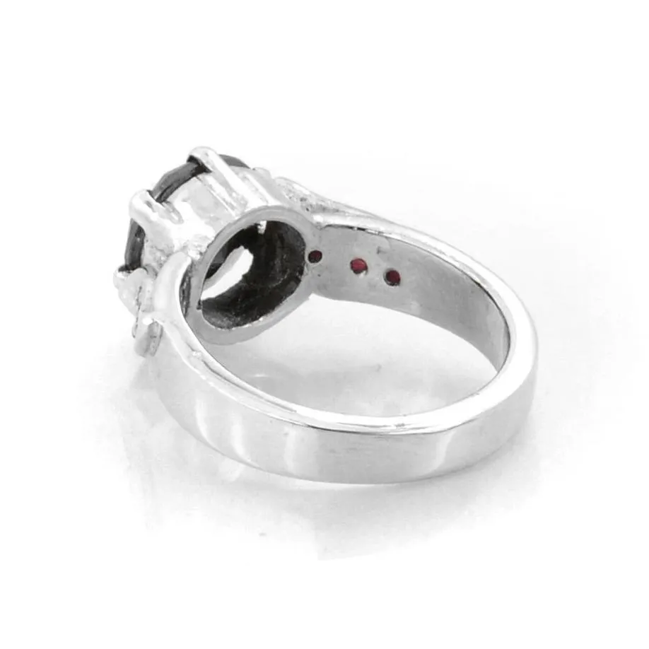 2 Ct Designer Black Diamond with Ruby Accents, Ideal Engagement Ring, Great Brilliance & Luster