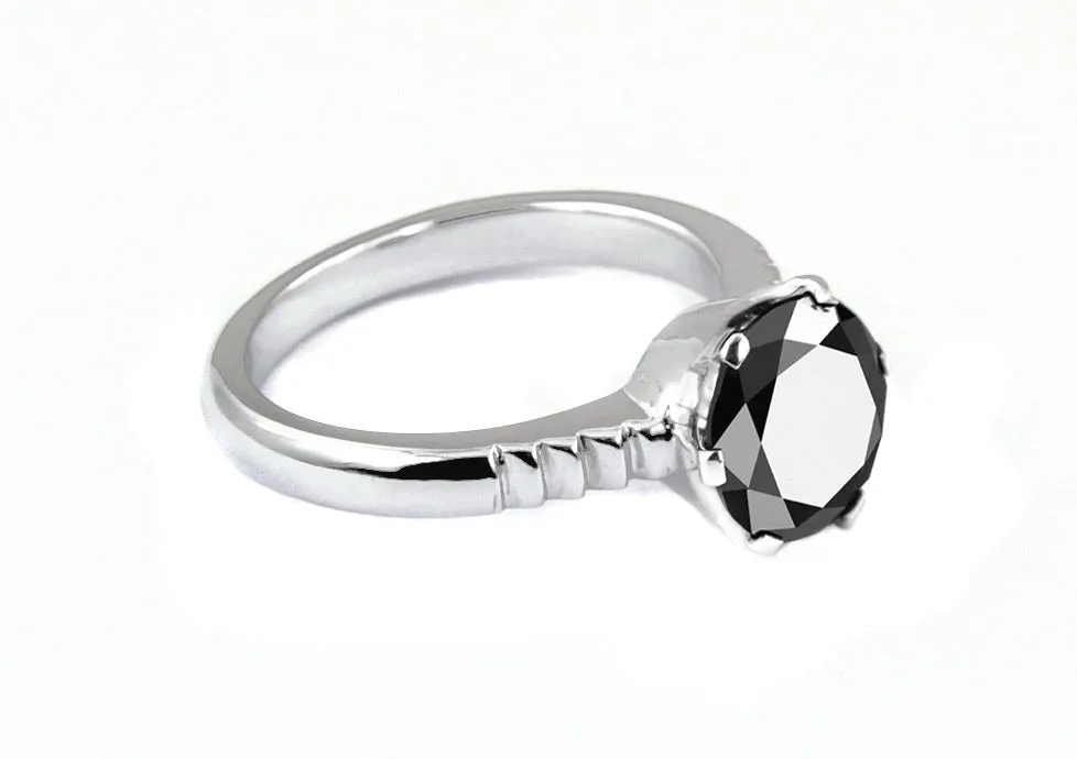 2 Ct Round Black Diamond Engagement Ring, Promise Ring in 925 Silver. Great Brilliance & Luster