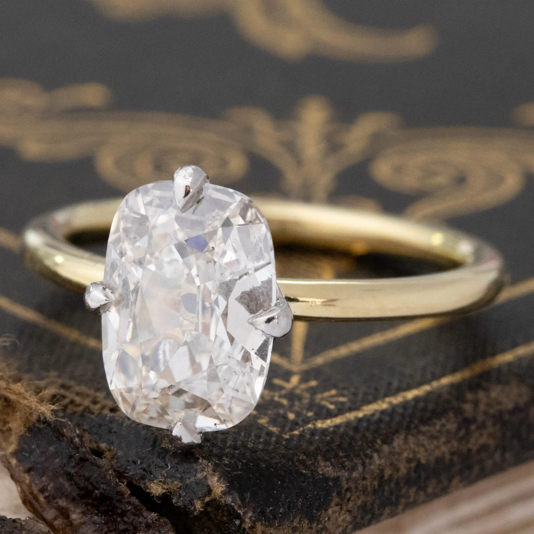 2.00ct Elongated Old Mine Cut Diamond Solitaire, GIA K SI1