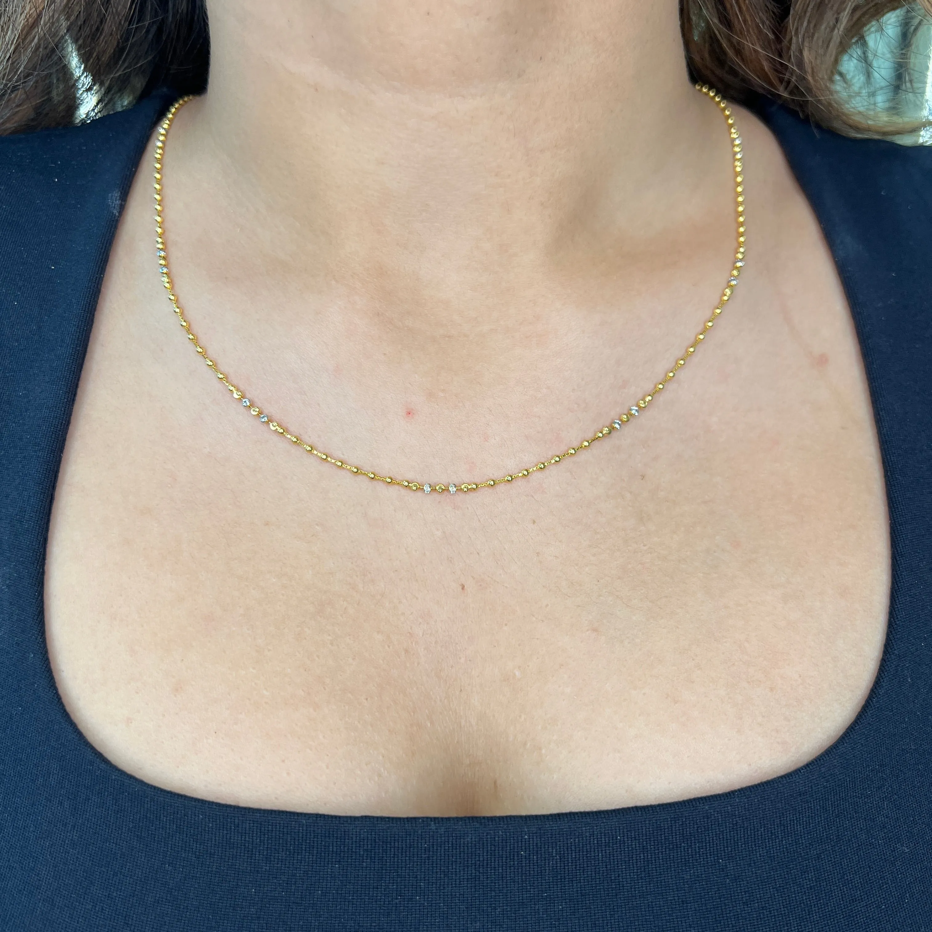 22K Yellow and White Gold Fancy Beaded Necklace 20"