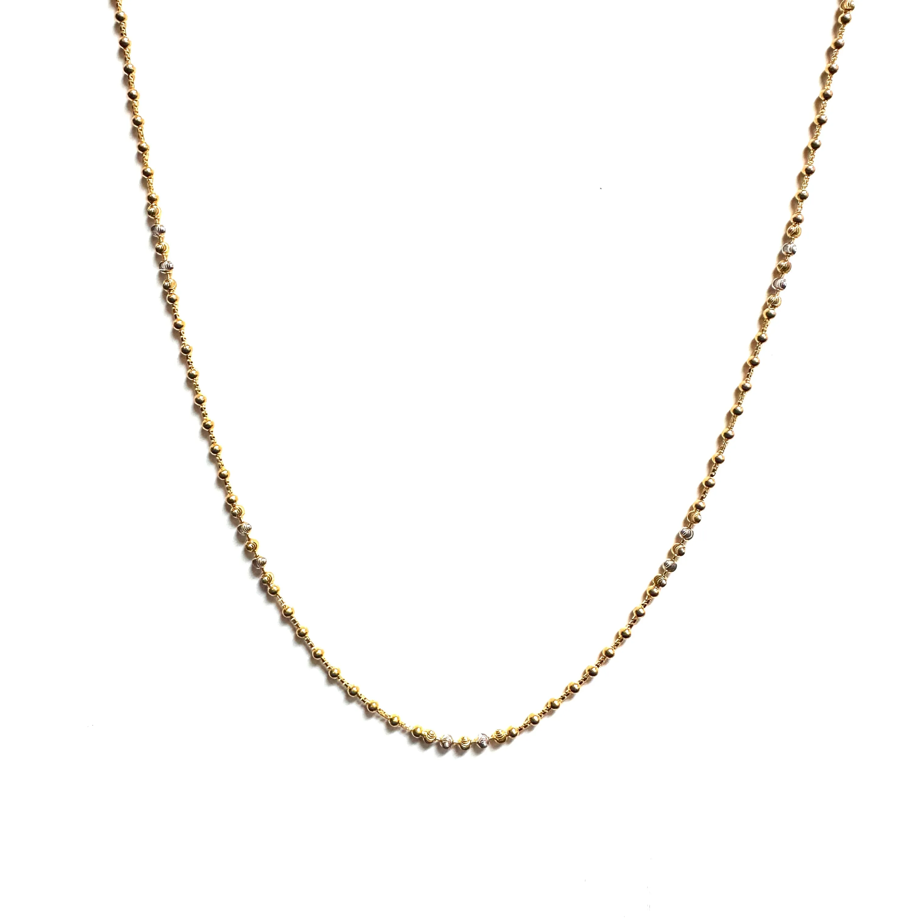 22K Yellow and White Gold Fancy Beaded Necklace 20"
