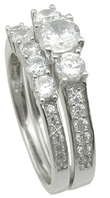 2.43C Round Cut Wedding Ring Set Engagement Diamond Simulated CZ 925 Sterling Silver