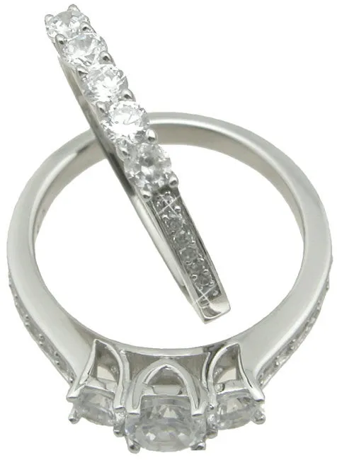 2.43C Round Cut Wedding Ring Set Engagement Diamond Simulated CZ 925 Sterling Silver
