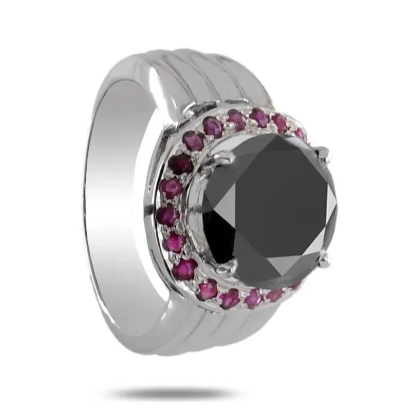 3 Ct AAA Quality Amazing Black Diamond Designer Ruby Accents Ring in 925 Silver! Great Brilliance & Luster