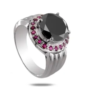 3 Ct AAA Quality Amazing Black Diamond Designer Ruby Accents Ring in 925 Silver! Great Brilliance & Luster