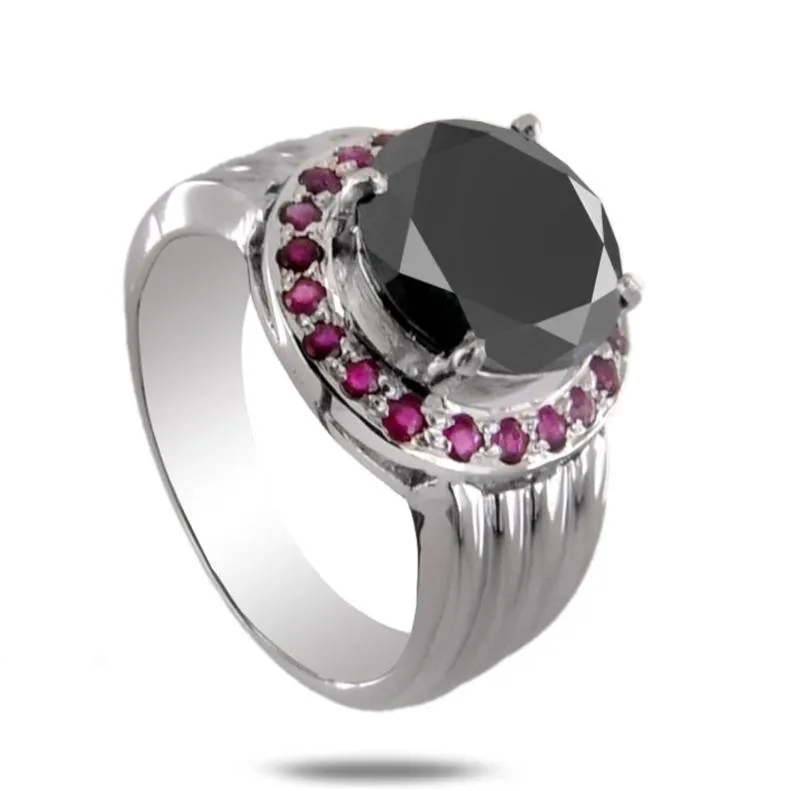 3 Ct AAA Quality Amazing Black Diamond Designer Ruby Accents Ring in 925 Silver! Great Brilliance & Luster