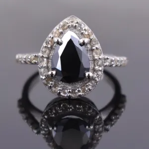 3 Ct Certified Lovely Black Diamond Ring With Rose Cut Diamond Accents, Gift for Wife, Girlfriend