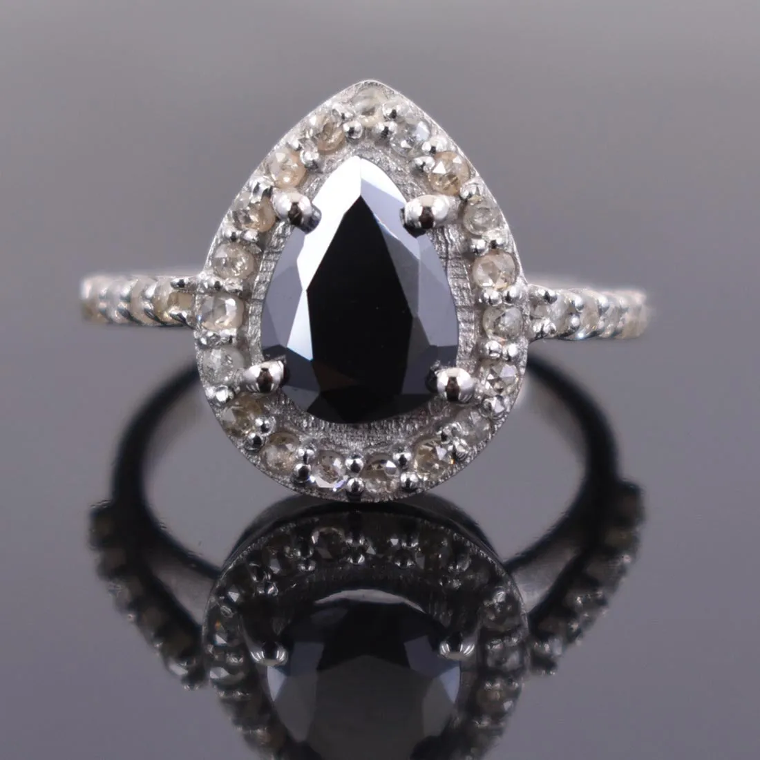 3 Ct Certified Lovely Black Diamond Ring With Rose Cut Diamond Accents, Gift for Wife, Girlfriend